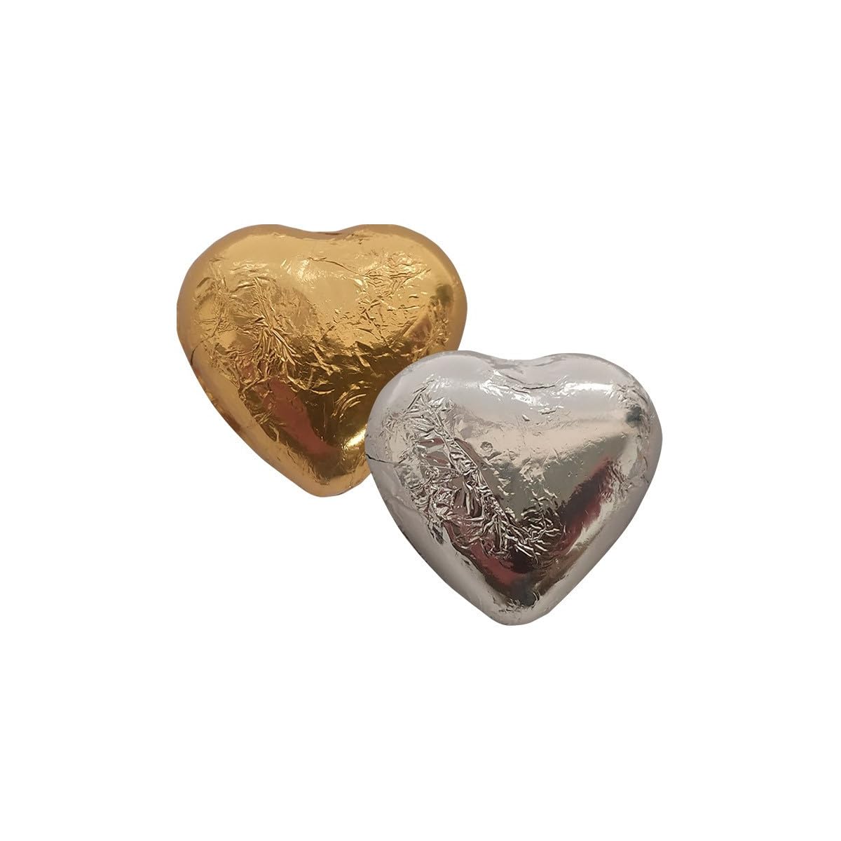 Corazones de Chocolate con Leche con decoración en color plata y oro Interdulces 1 kg