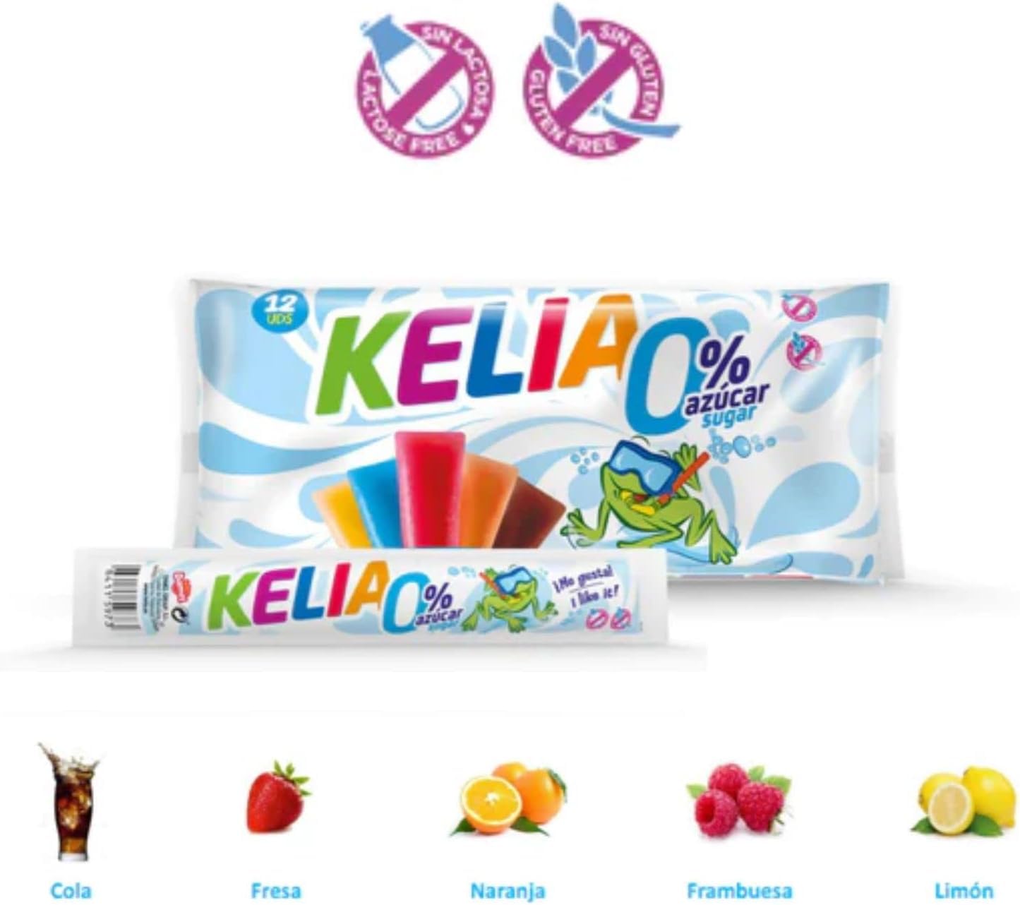 Flash Helado Kelia Palotes - Pack de 60 Polos Congelables | Sabores Variados: Cereza, Naranja, Fresa, Melocotón y Manzana | Apto para Veganos | Ideal para este Verano