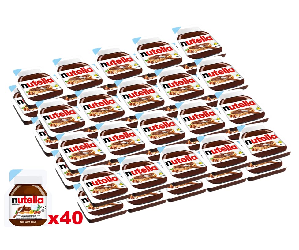 FERRERO - Nutella en monodosis, set de 40 unidades de 15 g, crema de avellanas y chocolate para untar - Pack Promoo