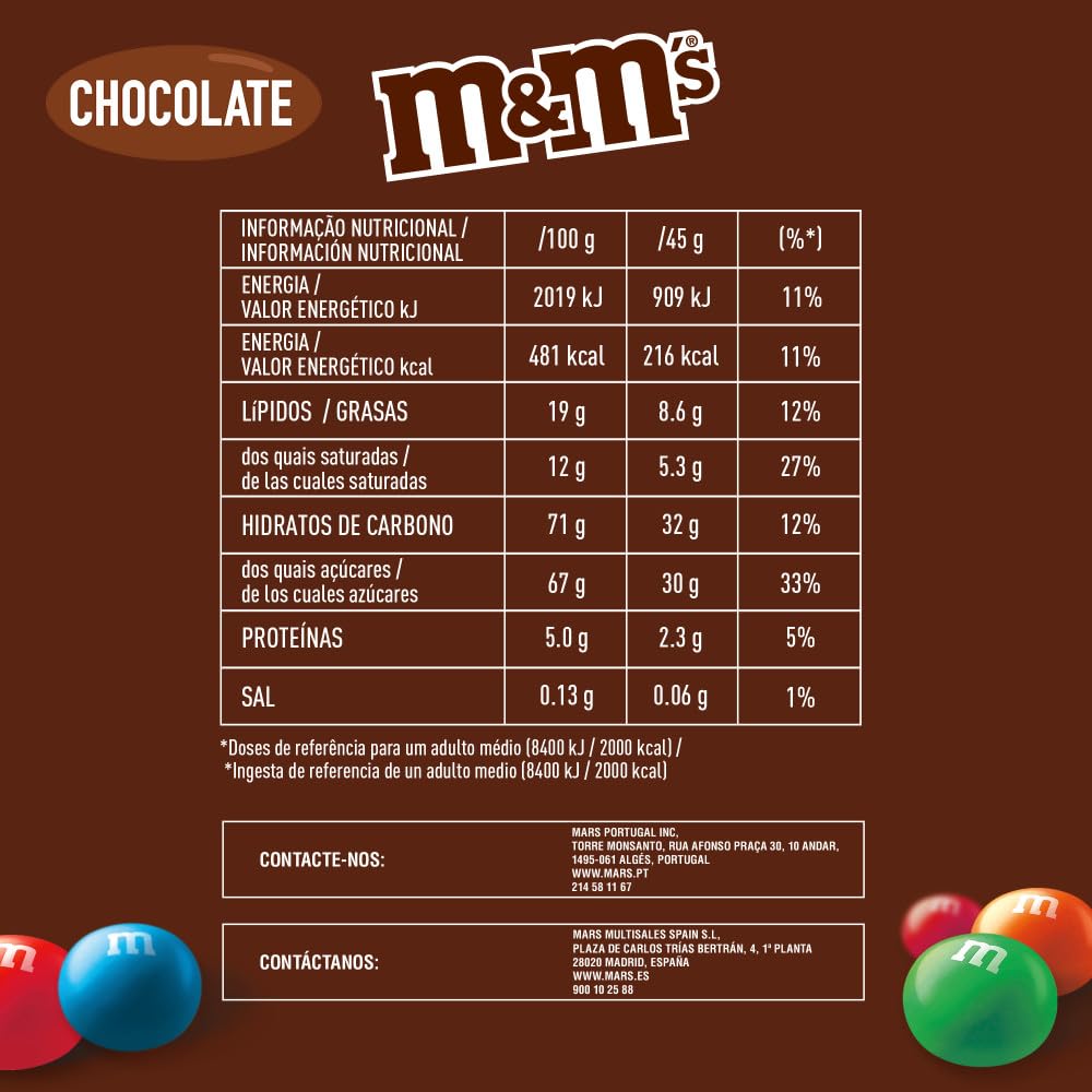 M&Ms Snack En Bolitas De Colores De Late Con Leche (Bolsitas X 45g), Choco, 24 Unidad