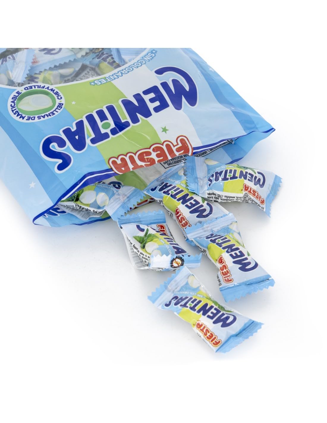 Mentitas Menta FIESTA - Bolsa 270 Unids. - Caramelo Duro Relleno de Masticable Sabor Menta - MENTITAS