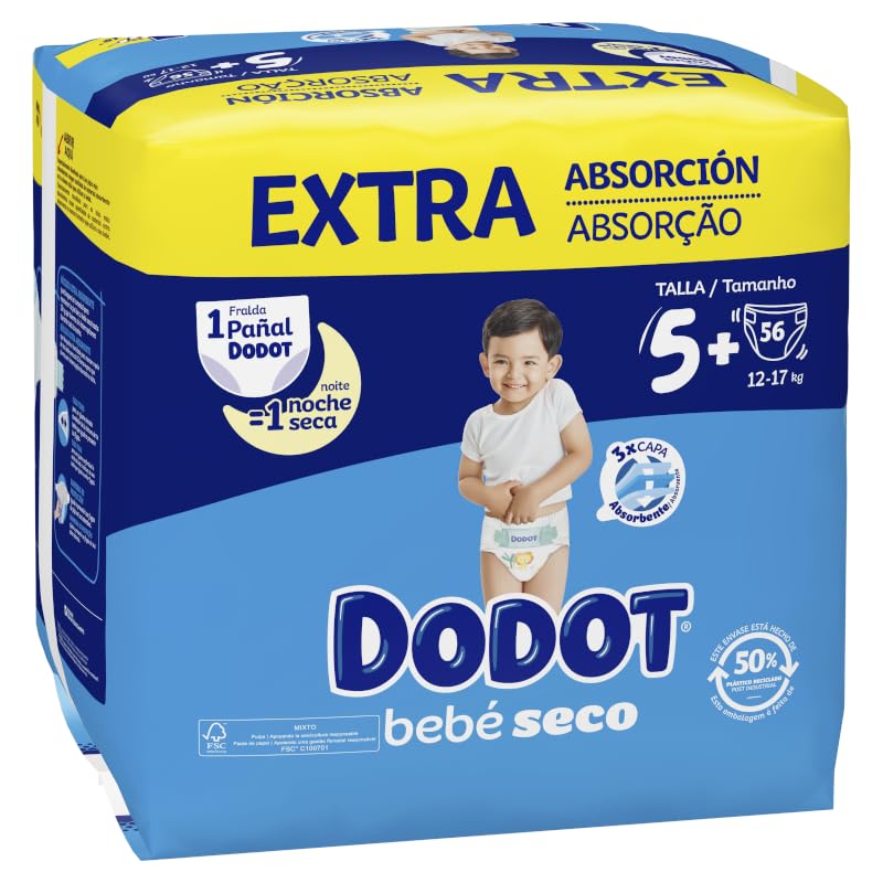 Dodot Bebé Seco Extra - Jumbo Pack Pañales Talla 5-56 uds.
