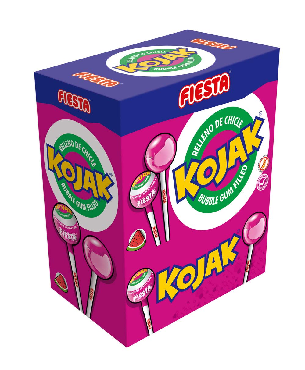 FIESTA Kojak Caramelo con Palo Sabor Sandía Relleno de Chicle - Caja de 100 unidades