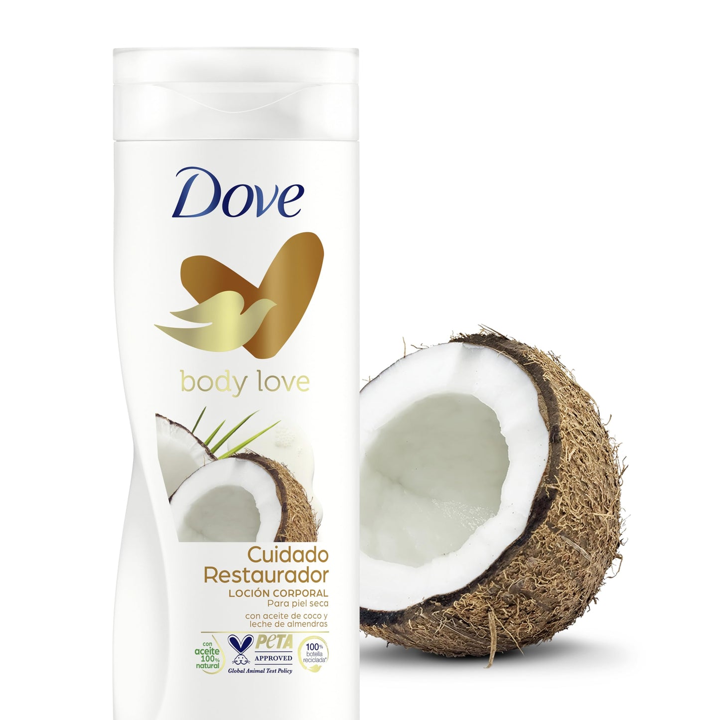 Dove Crema Hidratante Corporal Restauradora Con Aceite de Coco 100 por ciento Natural y Leche de Almendras para Piel Seca, Pack de 3 x 400 ml, Multicolor