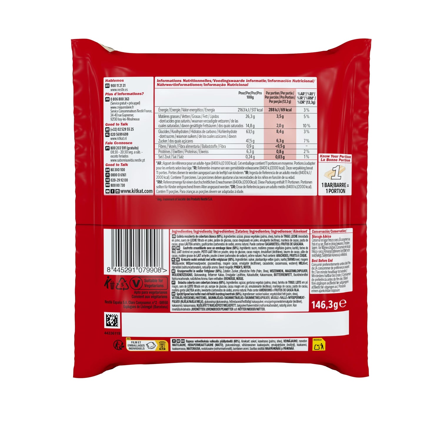 Nestlé Kitkat Mini Barritas De Chocolate Blanco, 146.3g