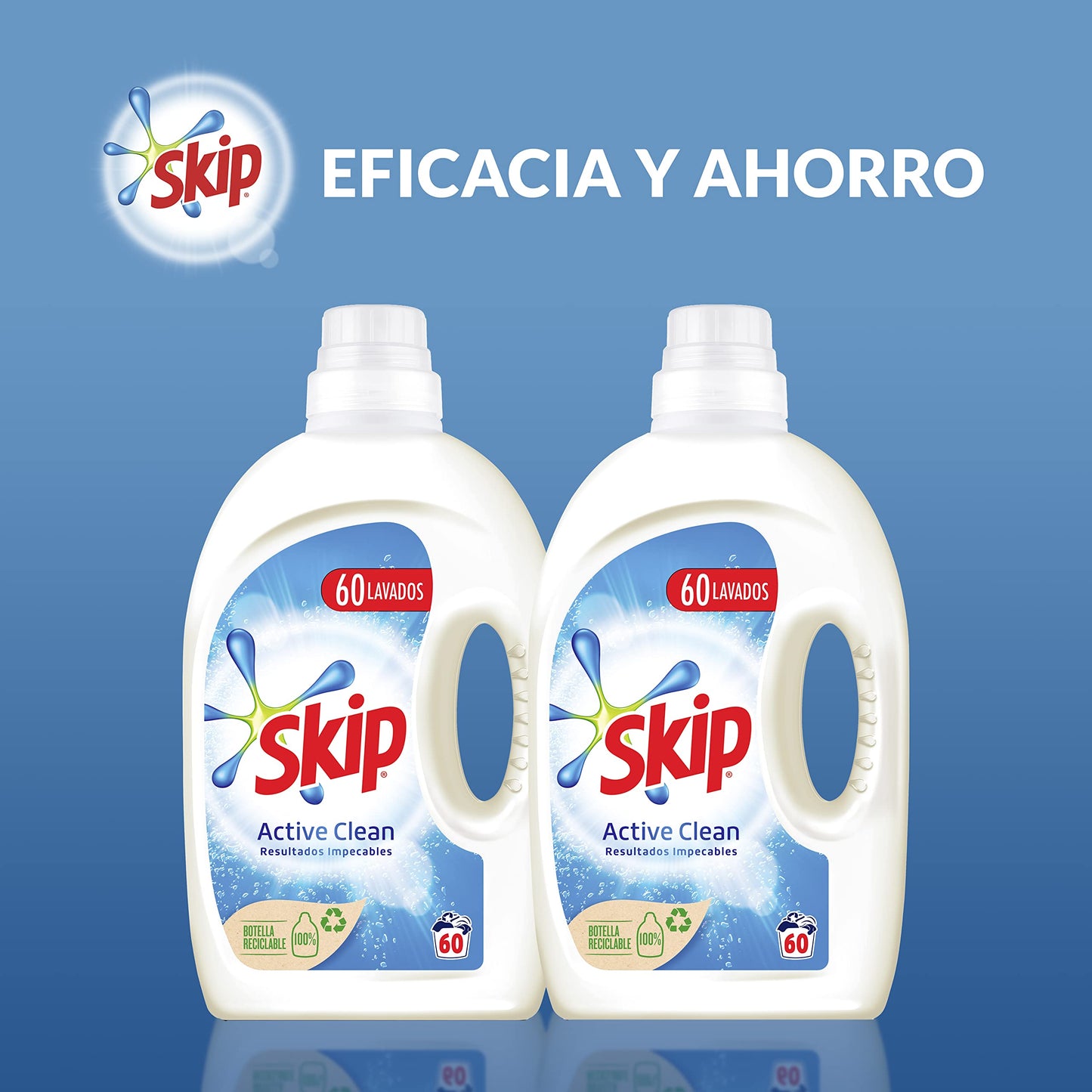 Skip Active Clean Detergente Líquido para Lavadora - Paquete de 2 x 60 lavados - Total: 120 lavados