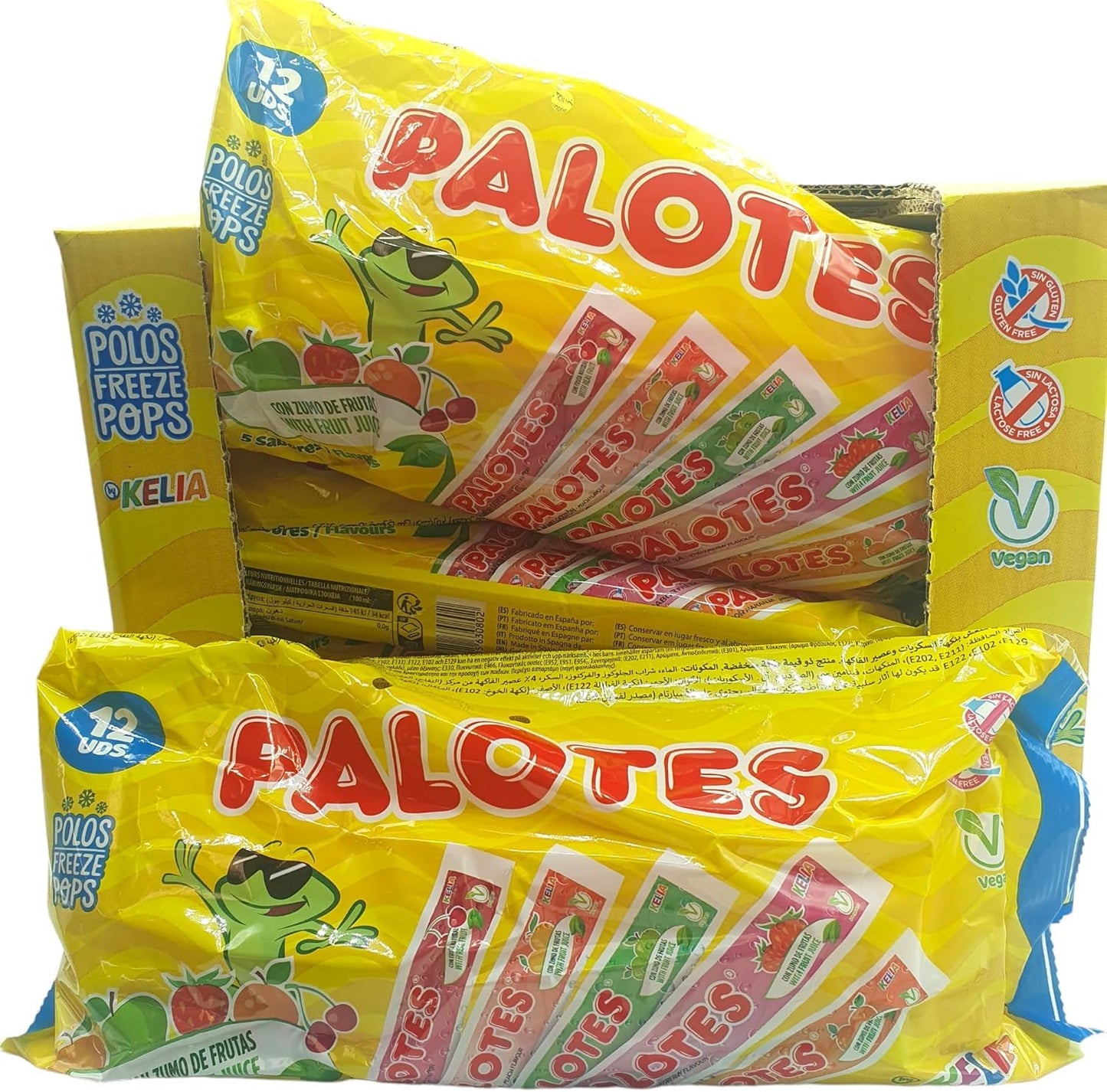 Flash Helado Kelia Palotes - Pack de 60 Polos Congelables | Sabores Variados: Cereza, Naranja, Fresa, Melocotón y Manzana | Apto para Veganos | Ideal para este Verano