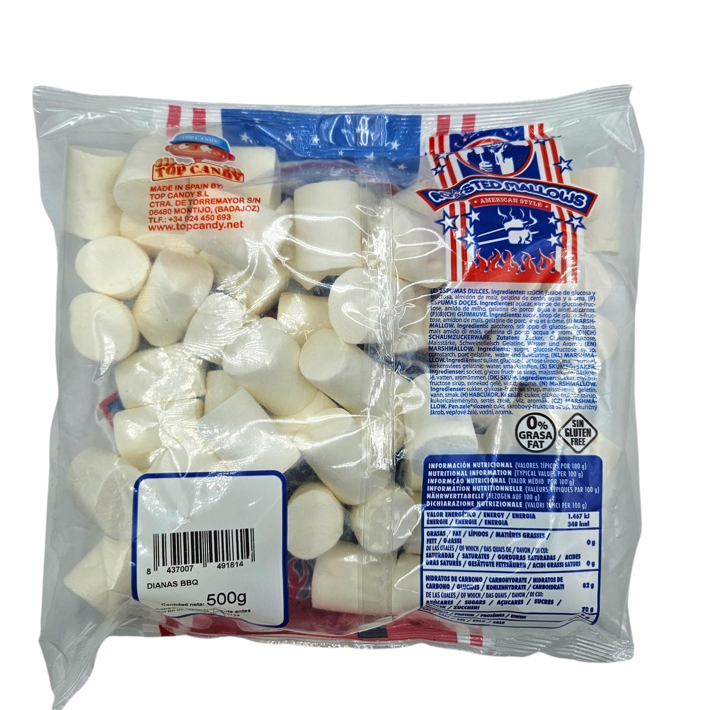 Nubes para Barbacoa - Esponjas para Fogatas - Marsmallows Estilo Americano - Bolsa 500 gramos - Nubes Blancas para Barbacoas o Fogatas - TopCandy