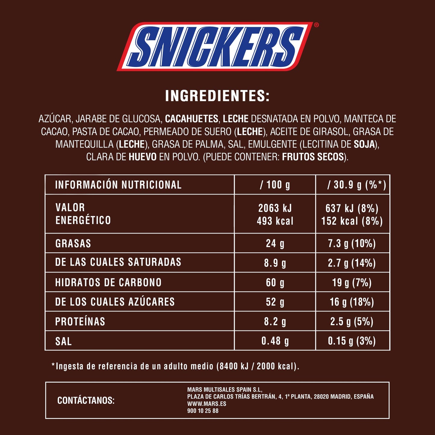 Snickers Minis Chocolatina con deliciosa Crema de Cacahuete, Suave Caramelo y trocitos de Cacahuete recubiertos de Chocolate con Leche (2,5 kg)