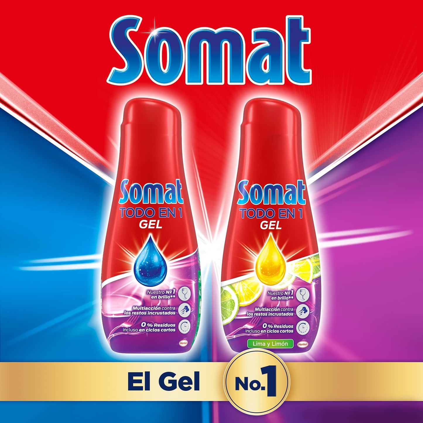 Somat Todo En 1 Gel Lima Y 60 Dosis (pack De 4, Total: 240 Lavados), Jabón Lavavajillas Con Gran Poder De Limpieza Para Ciclos Cortos, Vajilla Brillante, 1.08 l (Paquete de 4), Limón, 4320 Mililitro