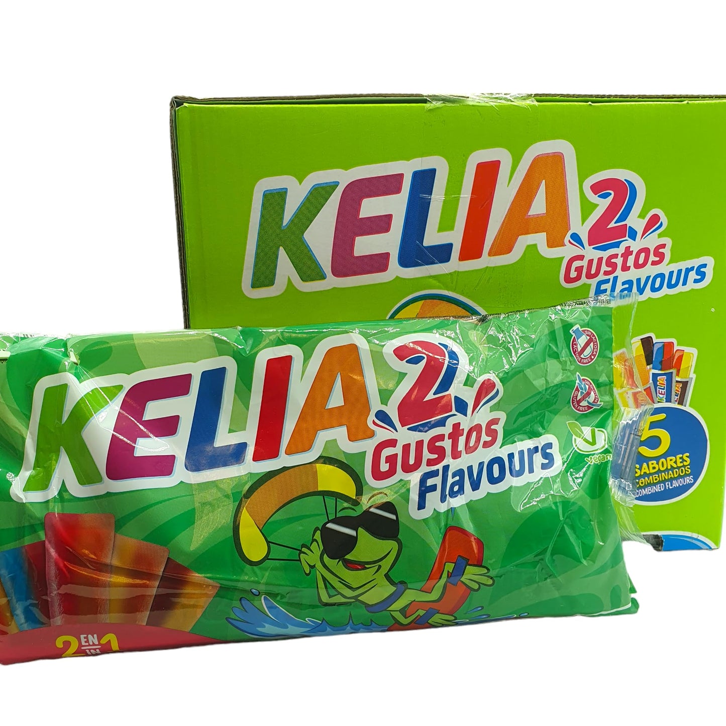 Flash Helado Kelia Palotes - Pack de 60 Polos Congelables | Sabores Variados: Cereza, Naranja, Fresa, Melocotón y Manzana | Apto para Veganos | Ideal para este Verano