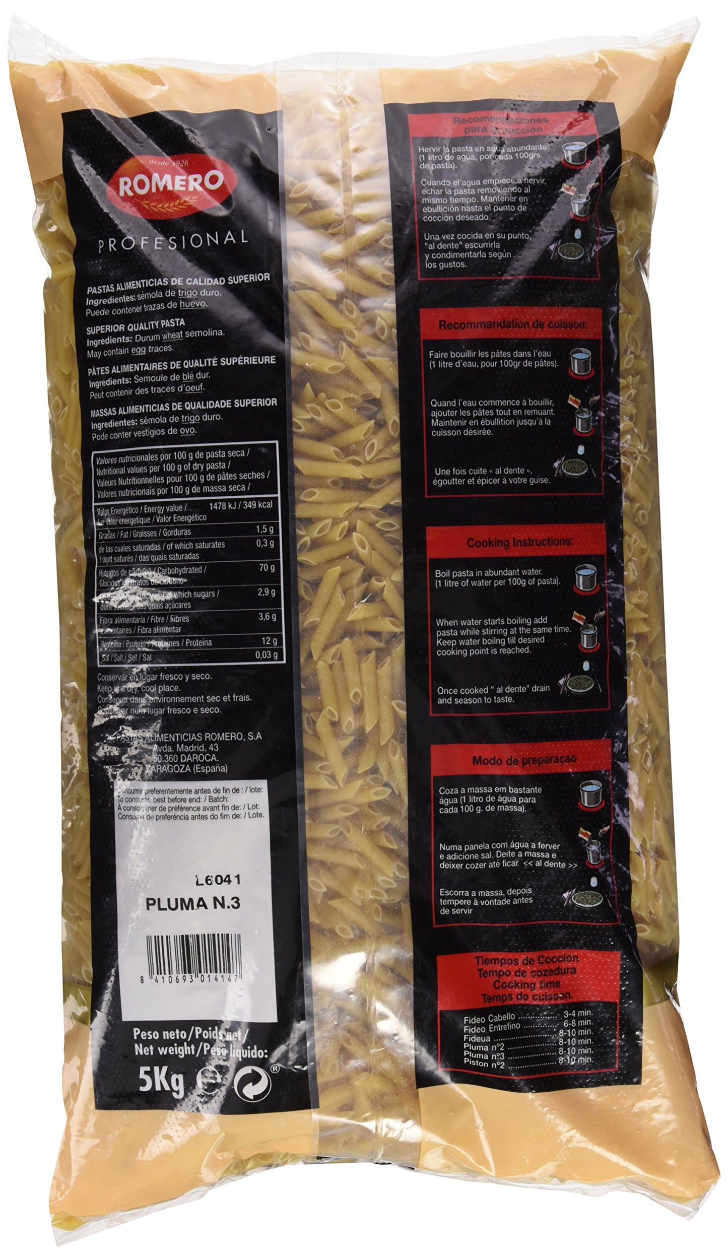 Romero Macarrón Pluma Lisa Nº3 - Caja de 2 bolsa de 5 kg