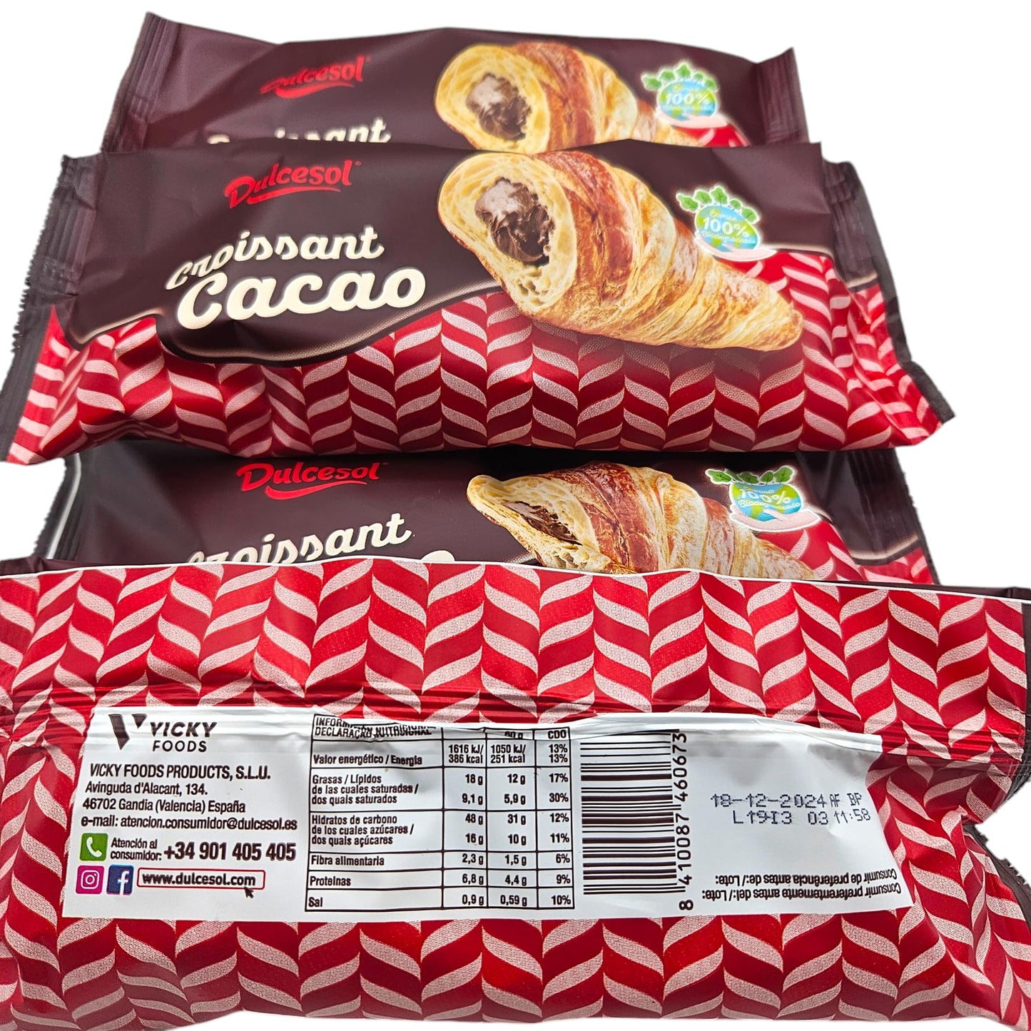 Croissant Relleno de Chocolate - Croissant Dulcesol Grande de 65 gramos - Caja de 12 Croissant Relleno de Cacao