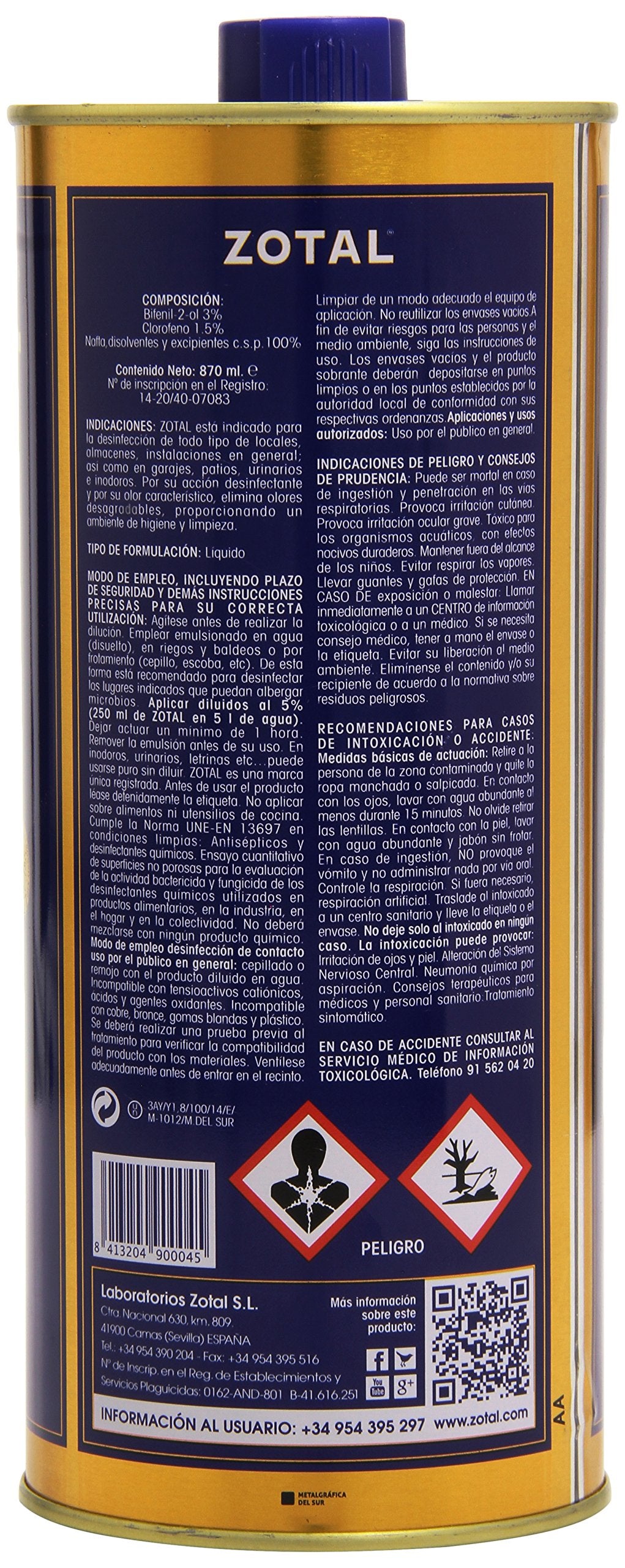 Zotal - Desinfectante - Microbicida, Fungicida y Desodorizante - 870 ml