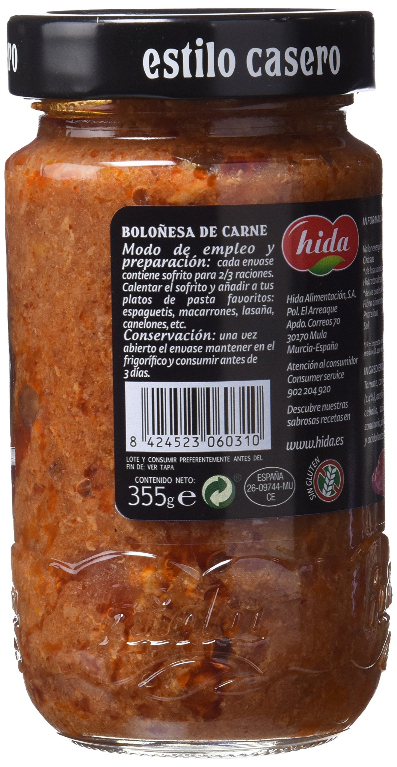 Hida Salsa Boloñesa - Paquete de 6 x 350 gr - Total: 2100 gr