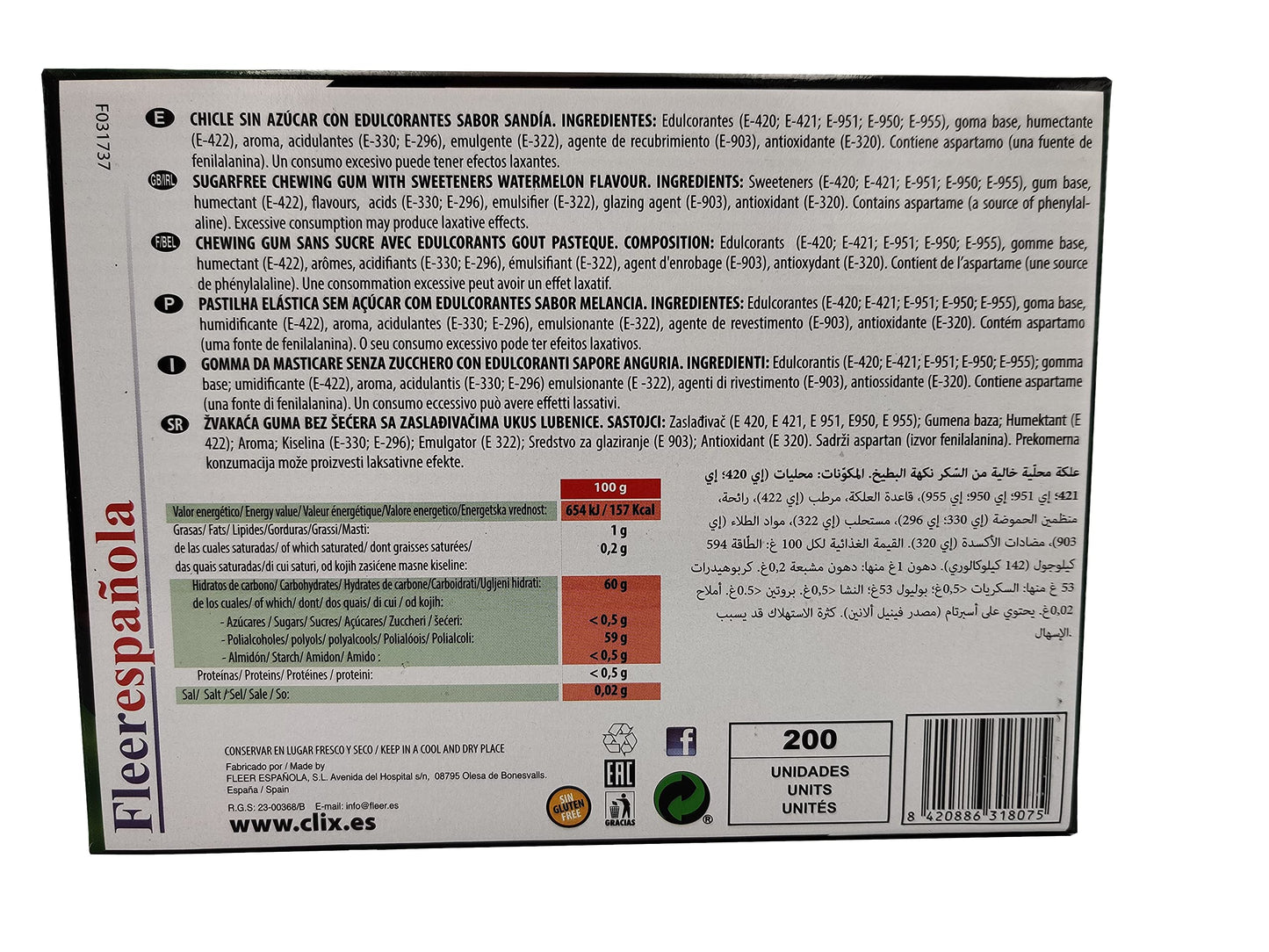 CLIX ONE SANDéA - Chicle sin azécar - Caja de 200 unidades
