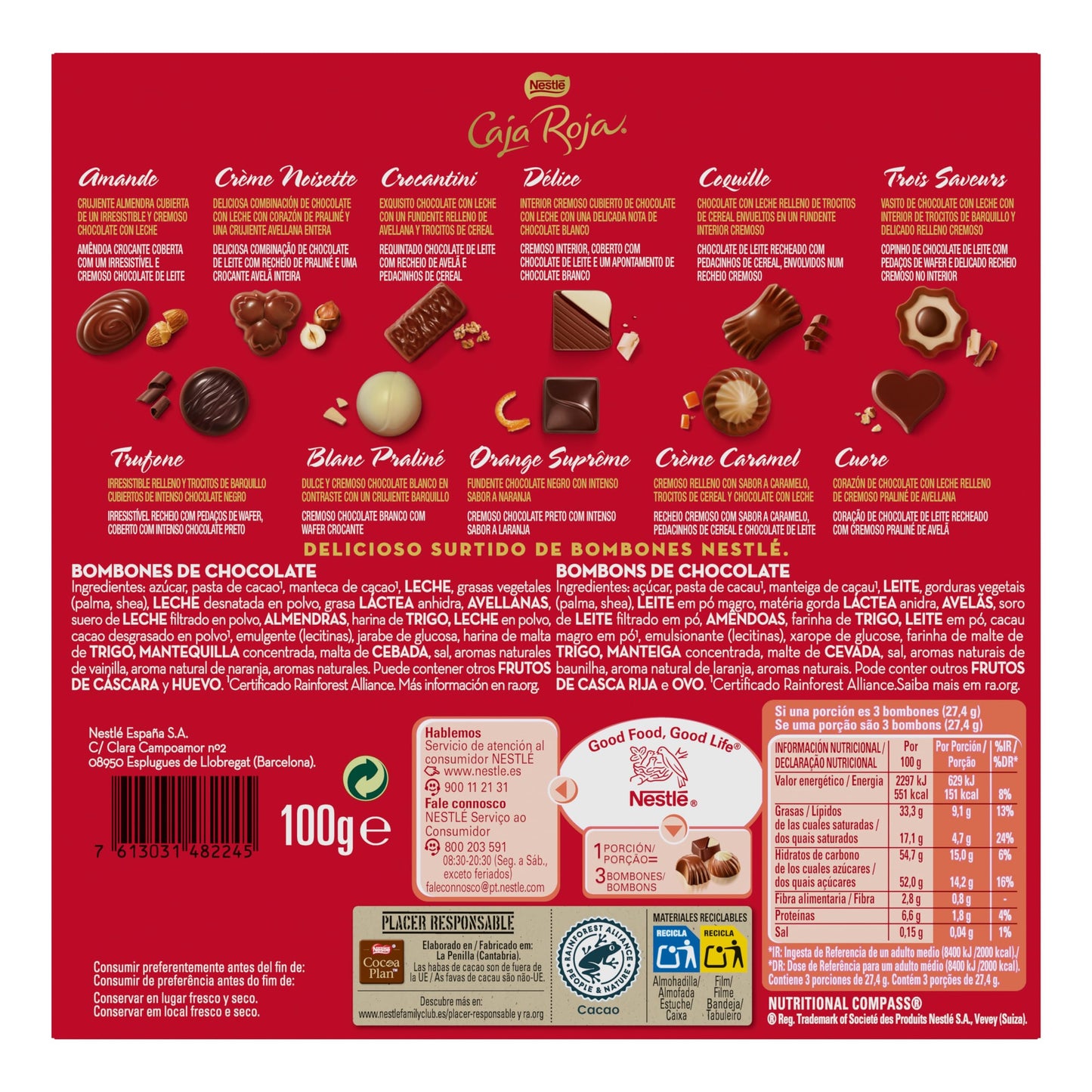 Nestlé Caja Roja Bombones de Chocolate, 100g