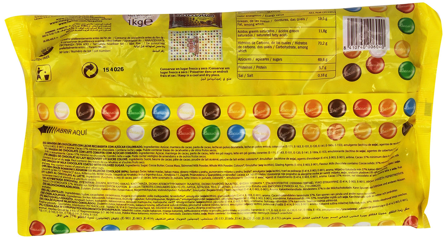 Lacasitos Chocolate Gracera de Chocolate con Leche Recubierta con Azécar Coloreado - 1000 gr