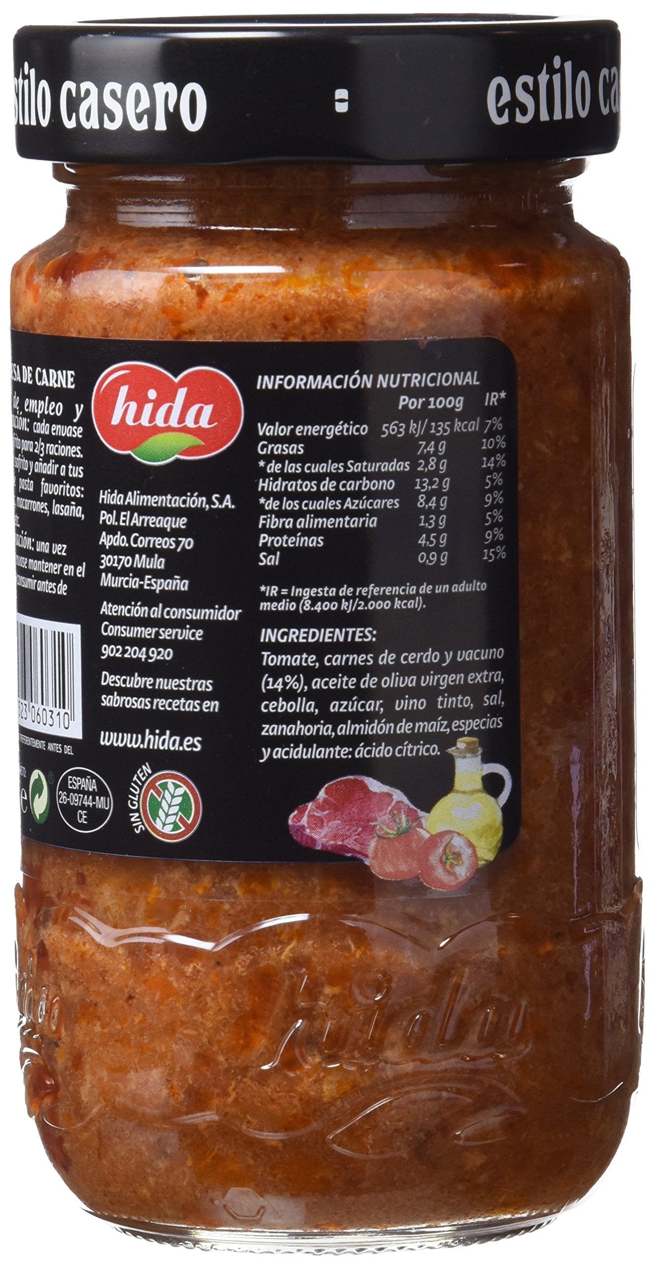 Hida Salsa Boloñesa - Paquete de 6 x 350 gr - Total: 2100 gr