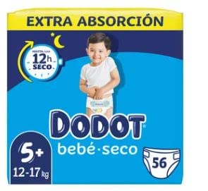 DODOT Pañales talla 5+, para niños de 12 a 17 kilogramos DODOT Bebé-seco 56 uds.