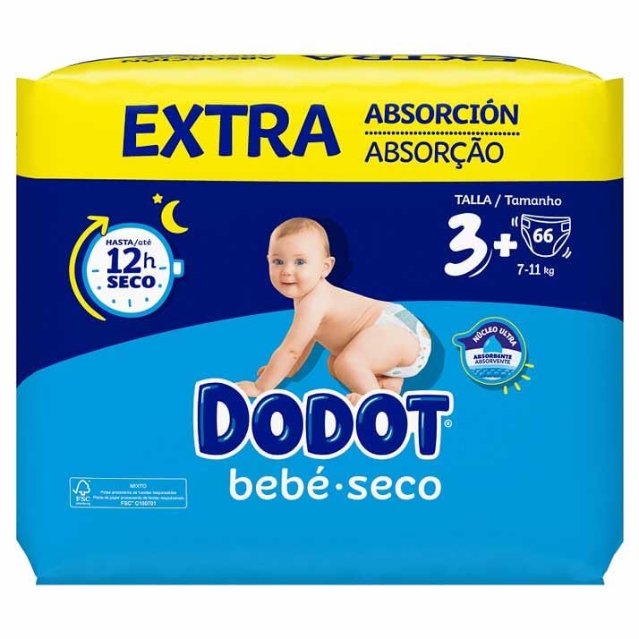 Dodot Bebé Seco Extra - Jumbo Pack Talla 3-66 uds.