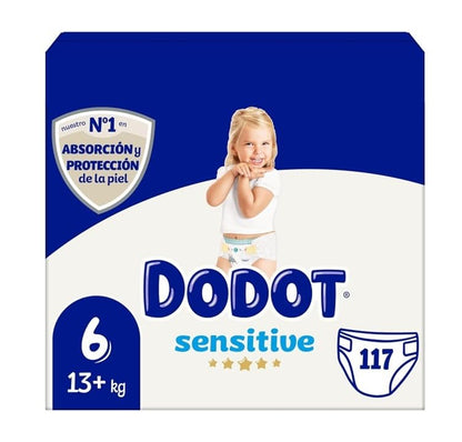 Dodot Pañales Sensitive Talla 6 Pack 3 x 39, 117 Unidades - Pañales para Piel Sensible con Indicador de Humedad y Alta Absorción