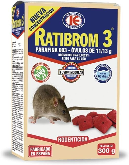 PPeyca Ratibrom 3 Rodenticida en Ovulos 300g - Ratas y Ratones. Listo para Usar, Producto de Impex Europa, Parafina en Ovulos