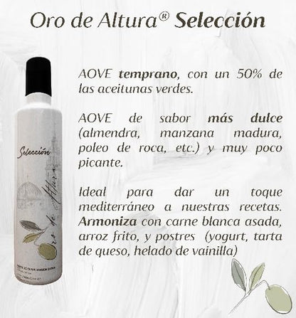 Aceite de Oliva Virgen Extra SELECCION - Oro de Altura - Pack 2 Botellas 500 ml - AOVE - Variedad Temprana Serrana de Espadan