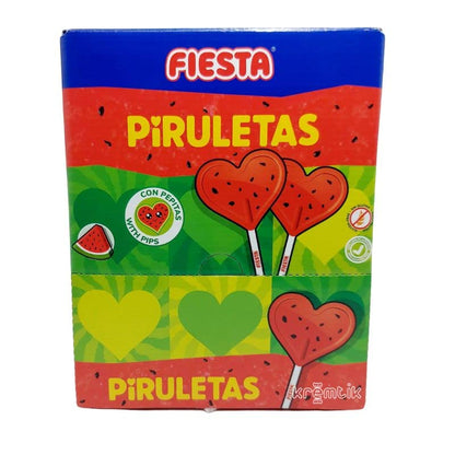 Piruletas Sandia Con Pepitas | FIESTA Caramelos | Caja Expositora 80 Unidades