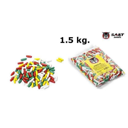 Pindulas de Regaliz Gato - Bolsa de 1,5 Kg. - Grageas de Regaliz y Menta 1,5 kg - Supositorios de Regaliz Gato