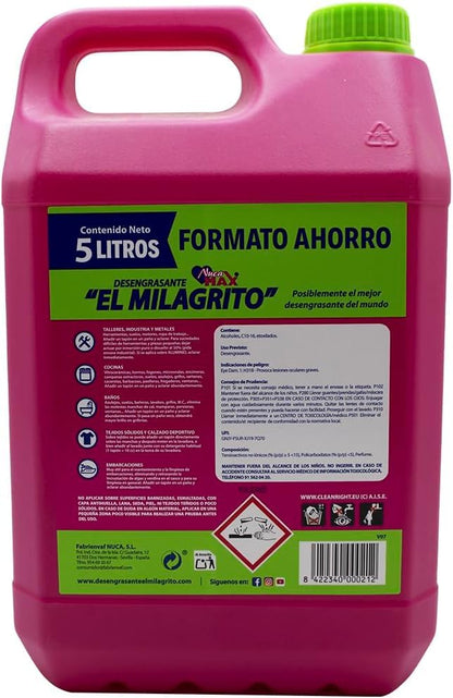 Peyca Limpiador quitagrasas El Milagrito 5 litros. Formato Ahorro.