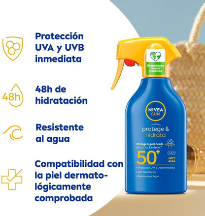 NIVEA SUN Protege & Hidrata Spray Solar FP50 (1 x 270 ml) + NIVEA SUN After Sun Loci?n Hidratante (1 x 200 ml) - PACK