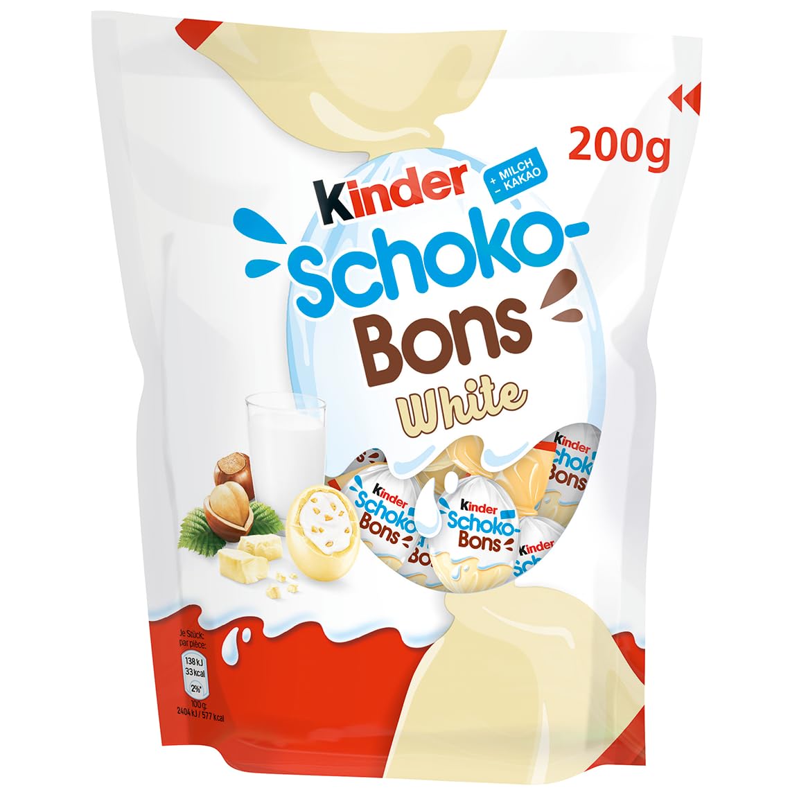 Huevos Kinder Shocobons White - Blancos - Caja con 5 Bolsas de 200 gramos de Kinder ShocoBons Chocolate BLANCO - 165 Huevos Kinder ShocoBons