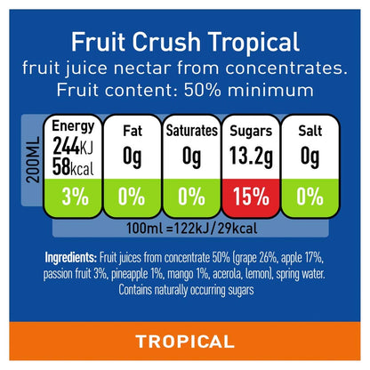 Capri-Sun Fruit Crush Tropical sin azécar aéadido, 8 x 4 x 200 ml (32 unidades)