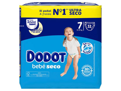 Dodot Bebé-Seco Pañales Talla 7, 32 Paéales, 15kg-24kg, Una Noche Hasta Un 100% Libre De Fugas