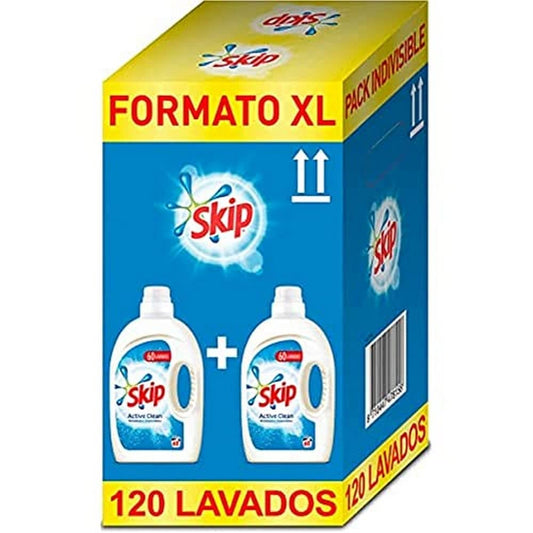 Skip Active Clean Detergente Líquido para Lavadora - Paquete de 2 x 60 lavados - Total: 120 lavados