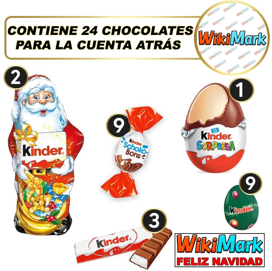 Calendario Adviento Kinder 2024 Casita, incluye Huevo Kinder Sorpresa, Chocolates Kinder y Felicitaci?n WikiMark. Surtido de Chocolates Kinder. 24 Chocolates Kinder para Cuenta Atr?s Navidad.