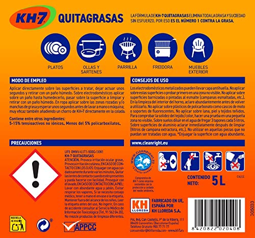 KH-7 Quitagrasas Profesional, Elimina sin esfuerzo la grasa y suciedad més incrustada - Garrafa 5L, 2 unidades