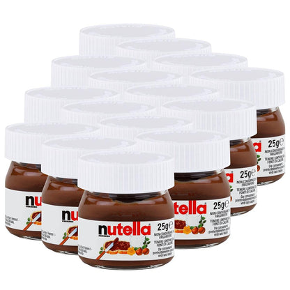 FERRERO Nutella Botes de Nutella en miniatura de cristal, set de 15 unidades de 25 g, crema de avellanas y chocolate para untar