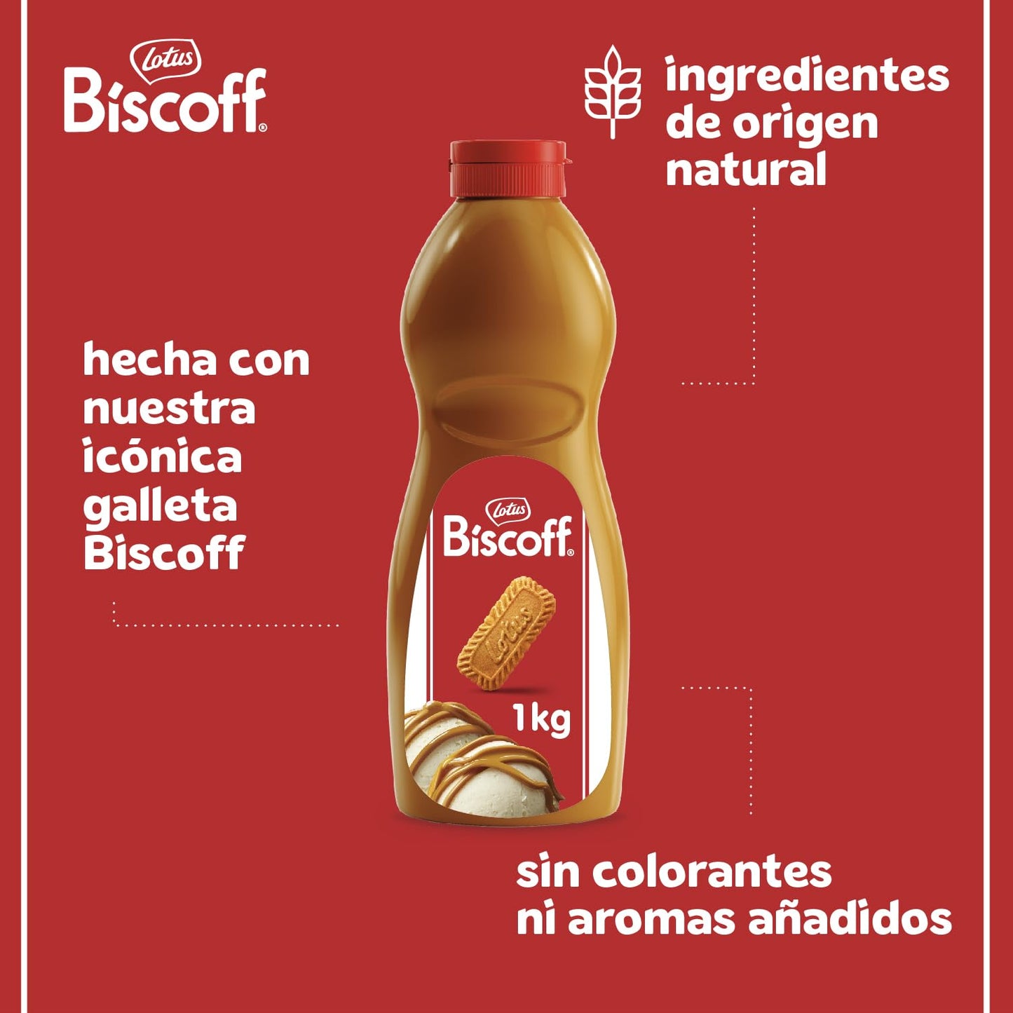 Biscoff Lotus | Topping | Cobertura para Postres hecho con las Galletas Originales Caramelizadas | Vegano | Sin Aromas ni Colorantes Artificiales | Botella Exprimible | 1kg