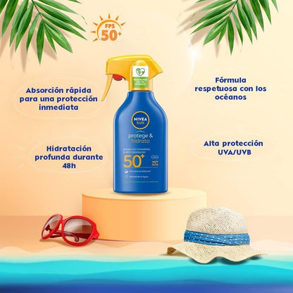 NIVEA SUN Protege & Hidrata Spray Solar FP50 (1 x 270 ml) + NIVEA SUN After Sun Loci?n Hidratante (1 x 200 ml) - PACK