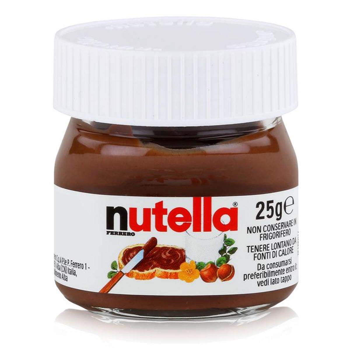 FERRERO Nutella Botes de Nutella en miniatura de cristal, set de 15 unidades de 25 g, crema de avellanas y chocolate para untar