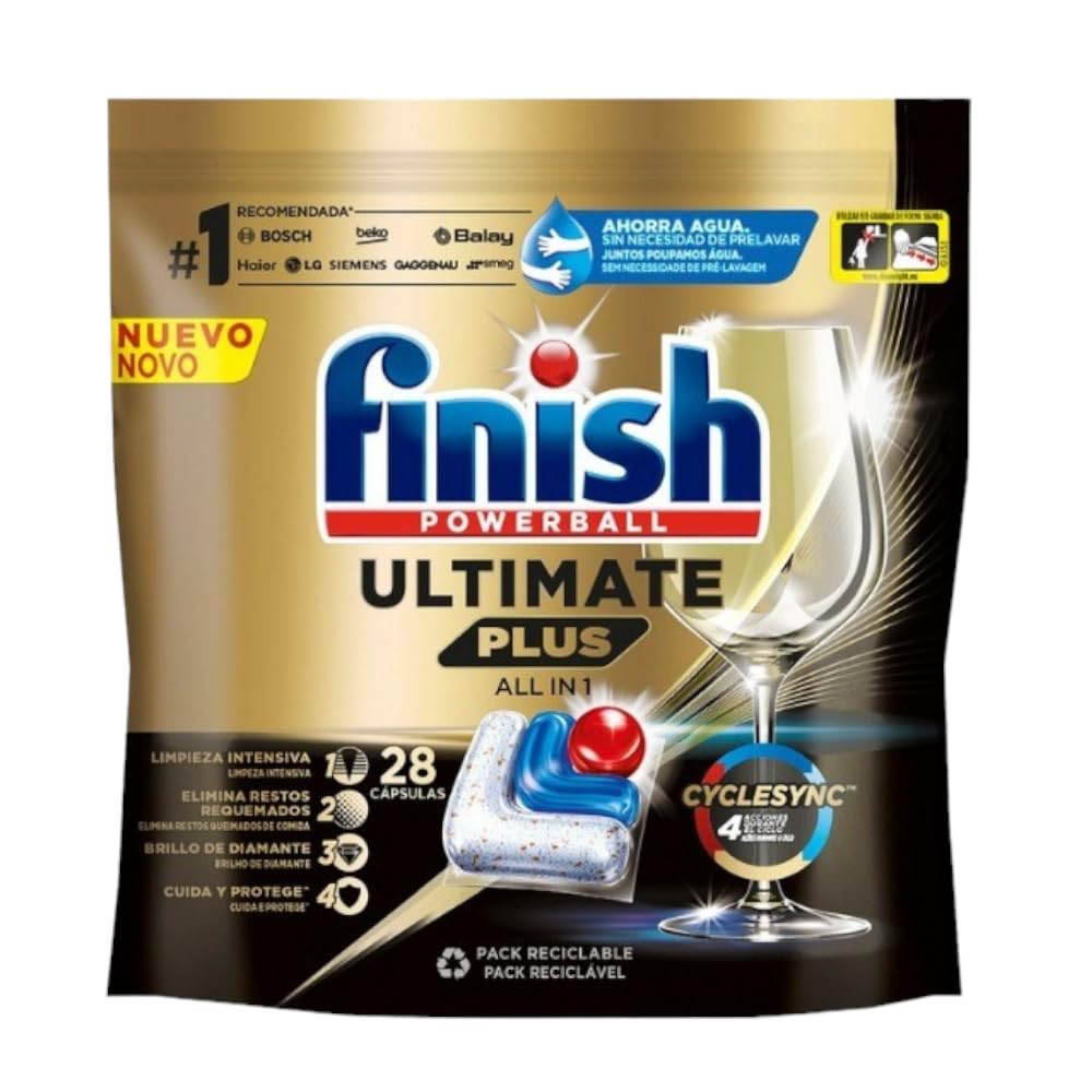 Finish Powerball Ultimate Plus All In 1, Pastillas para el Lavavajillas contra Manchas 1 packs de 28