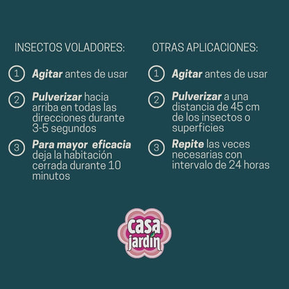 CASA JARDÍN | Insecticida Aerosol Fórmula Eficaz para Espacios Exteriores e Interiores | Eficaz contra Insectos Voladores y Rastreros | Larga Duración