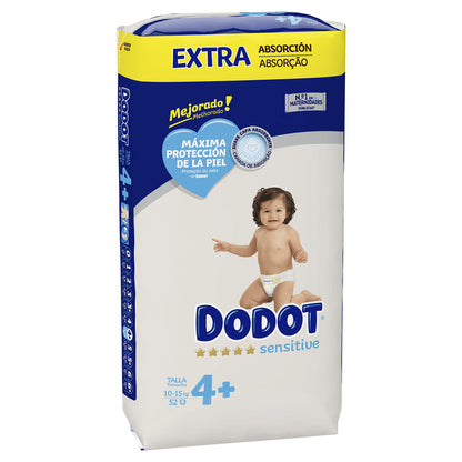 Dodot Sensitive Pañales Talla 4+, 52 Pañales - 10 - 15 kg