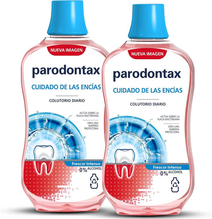 Parodontax Enjuague Bucal - Cuidado Diario de las Encías - Frescor Intenso - 0% Alcohol - PACK de 2 Botellas de 500 ml