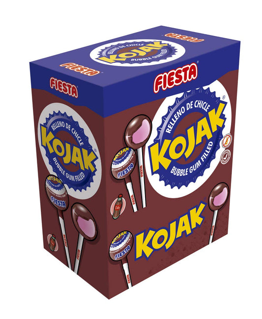 FIESTA Kojak - Caramelo con palo relleno de chicle - Sabor cola - 100 unidades