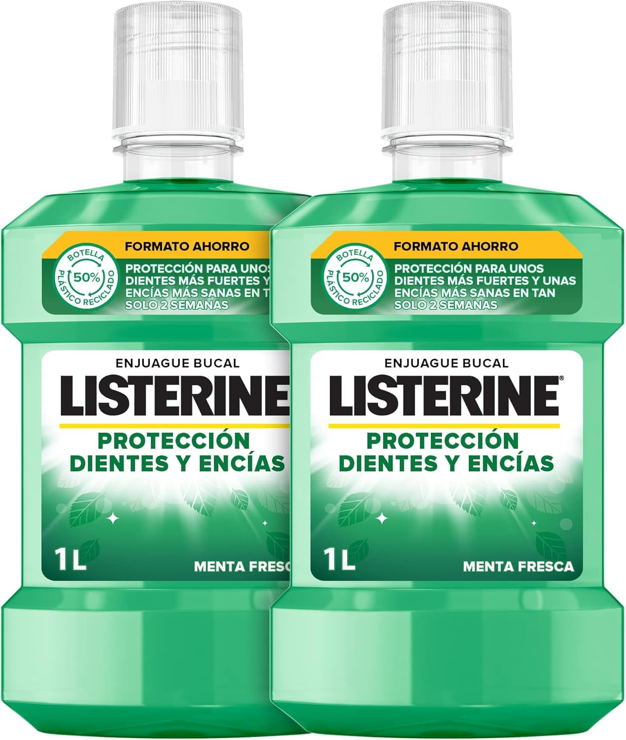 Listerine Protección Dientes y Encías (pack de 2 x 1L), enjuague bucal con flúor, colutorio bucal con 24 horas de protección - aliento fresco duradero