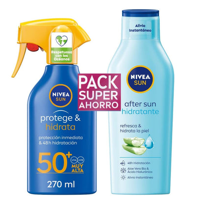 NIVEA SUN Protege & Hidrata Spray Solar FP50 (1 x 270 ml) + NIVEA SUN After Sun Loci?n Hidratante (1 x 200 ml) - PACK