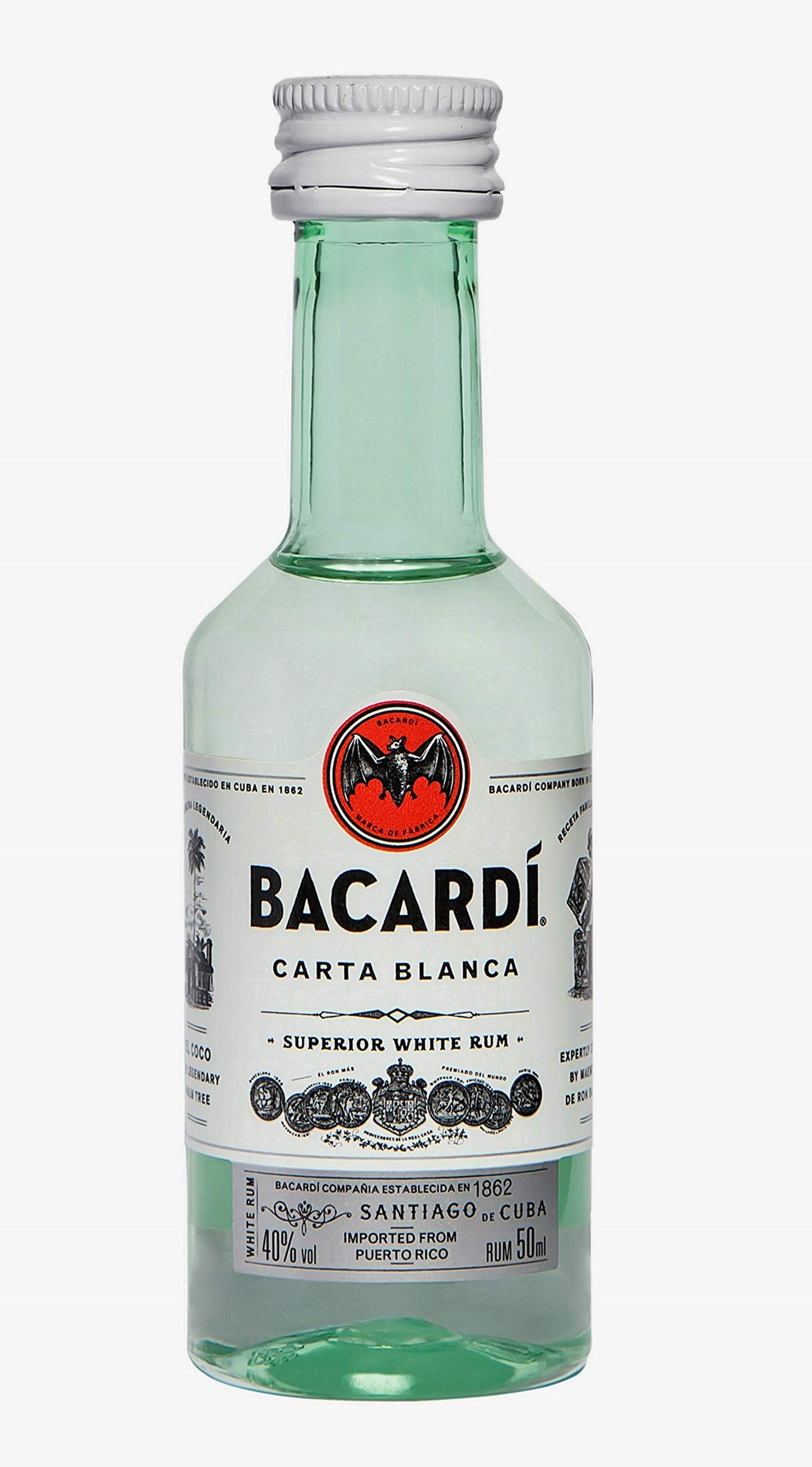 Bacardi Carta Blanca - Paquete de 10 botellines x 50 ml - Total: 500 ml